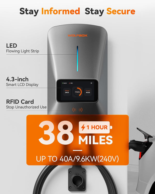 Level 2 EV Charger Designed for Home Charging, 40 Amp NEMA 14-50, 25ft Cable, WiFi and App Enabled