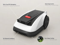 ECOVACS Goat O1000 RTK Robot Lawn Mower, Perimeter Wire Free Vision Robotic Lawnmower for 1/4 Acres Lawn, Automated Mapping, APP Control, 3D Obstacle Avoidance, Zero-Edge Cutting — Feature Infographic